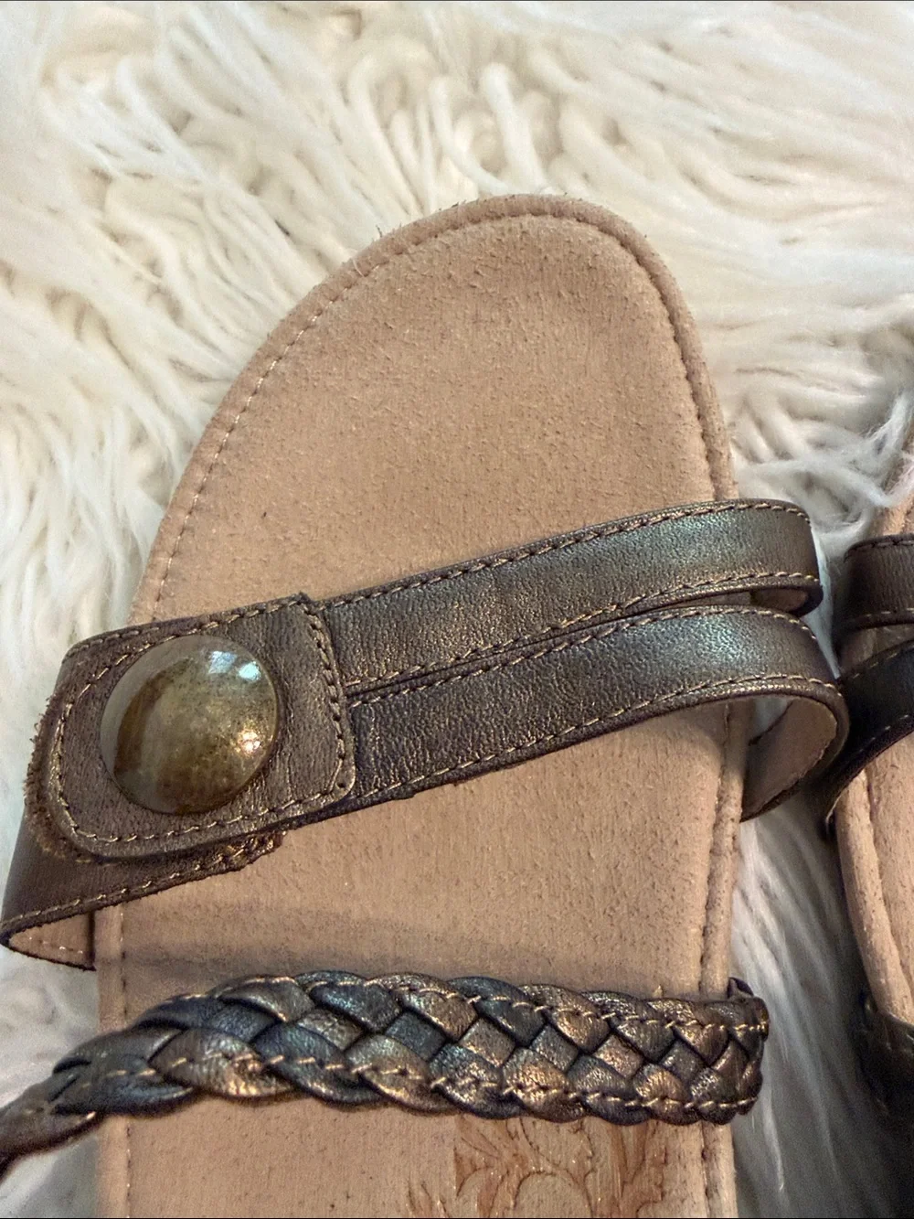 Aetrex Bronze Braided Strap Wedge Sandals size 41 USA 10 BNWOT Leather Upoer